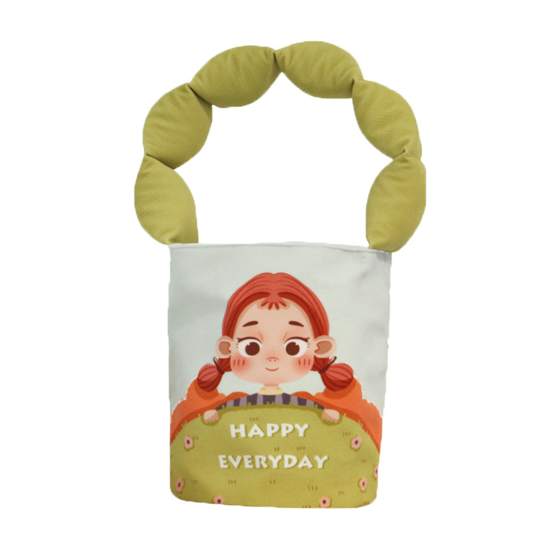 Women's Small Canvas Bucket With Print, Handbag For Cosmetics And Phone Storage, Creative Cloth Bag_voghion.com