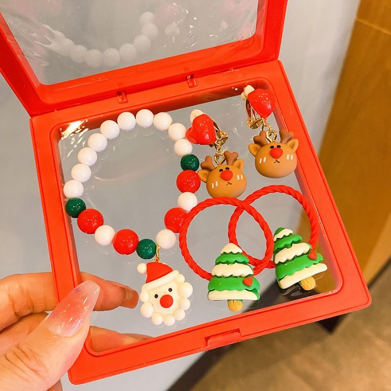 Christmas Jewelry Set For Kids, Festive Beaded Bracelet & Ring Sets With Santa, Snowman & Tree Charms, Holiday Gift & Party Favor Jewelry_voghion.com