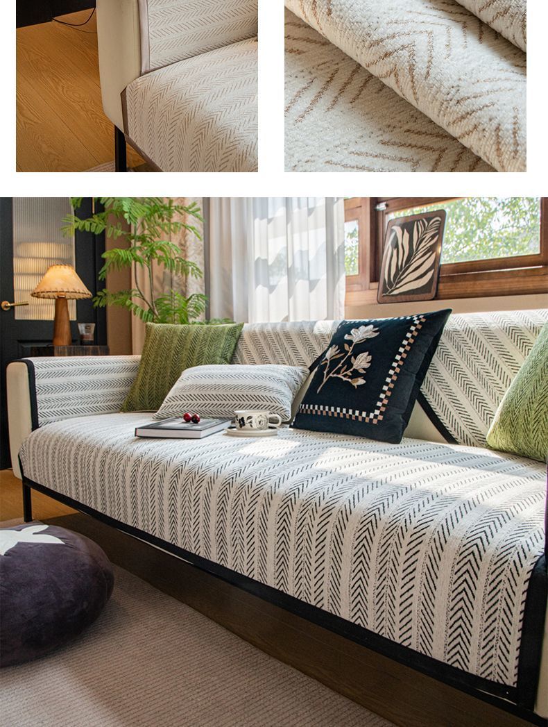 Puxu Fishbone Pattern Cushion Ins High-end Light Luxury Pastoral Style All-season Universal Cloth Sofa Cover_voghion.com
