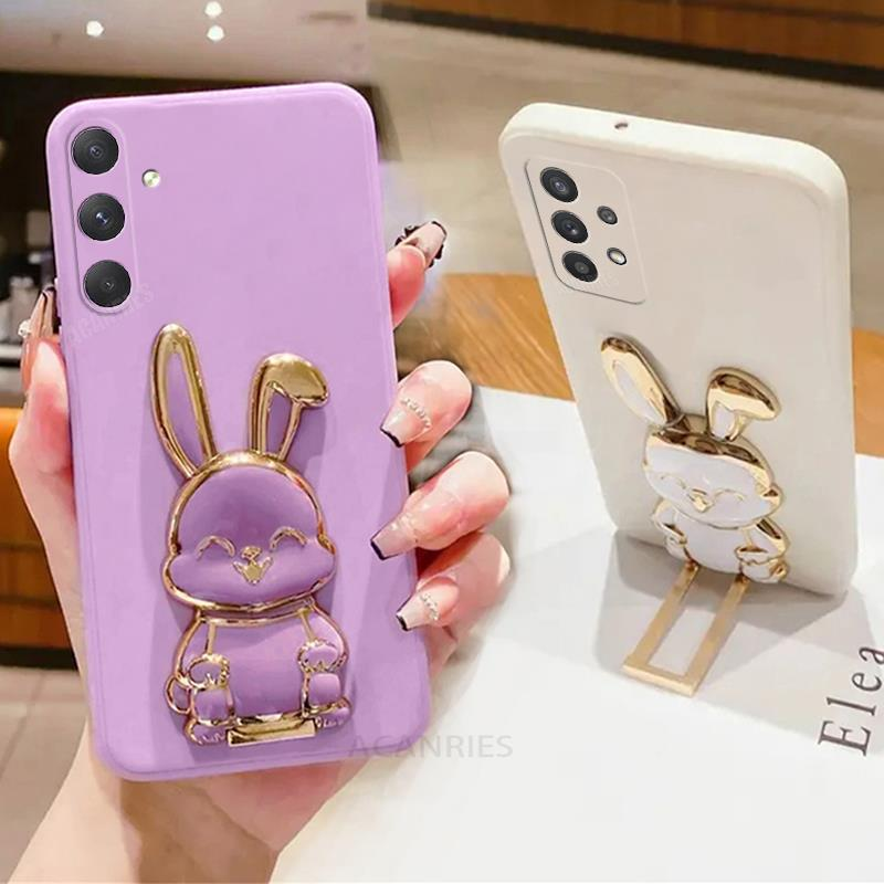 A 54 34 14 15 Rabbit Holder Liquid Silicone Case For Samsung Galaxy A54 A34 A14 5g A15 A24 4g A05s M14 A05 Stand Soft_voghion.com