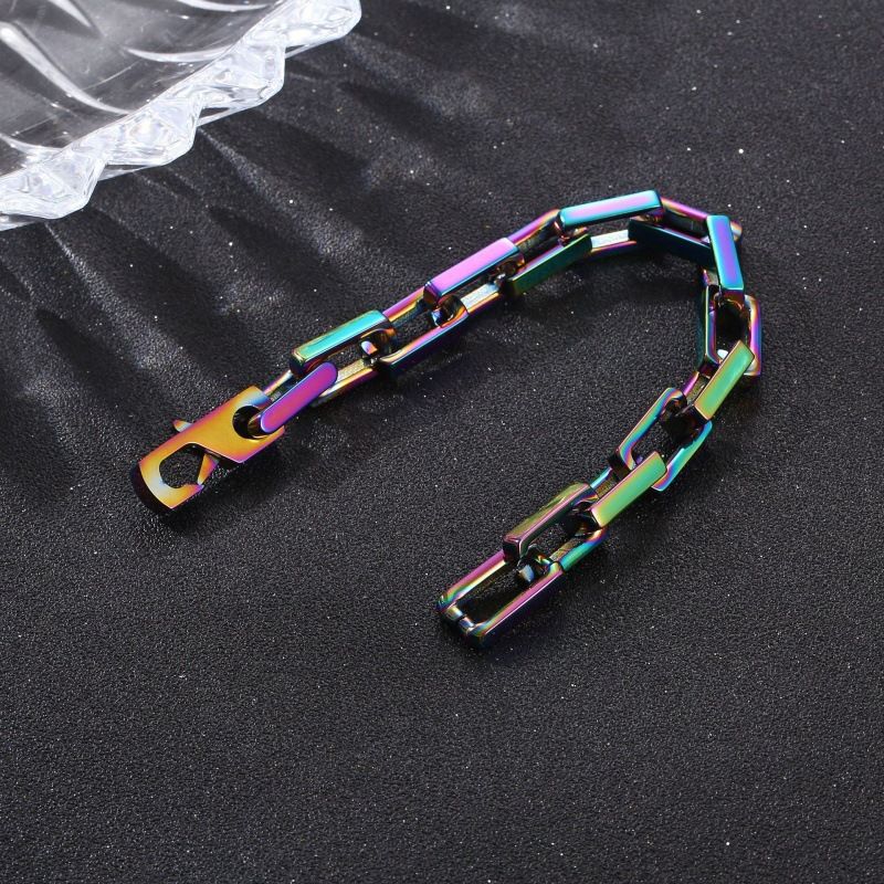 Bracciale in acciaio al titanio cubano color block temprato, vendita calda, chiusura quadrata geometrica, alla moda, unico, versatile_voghion.com