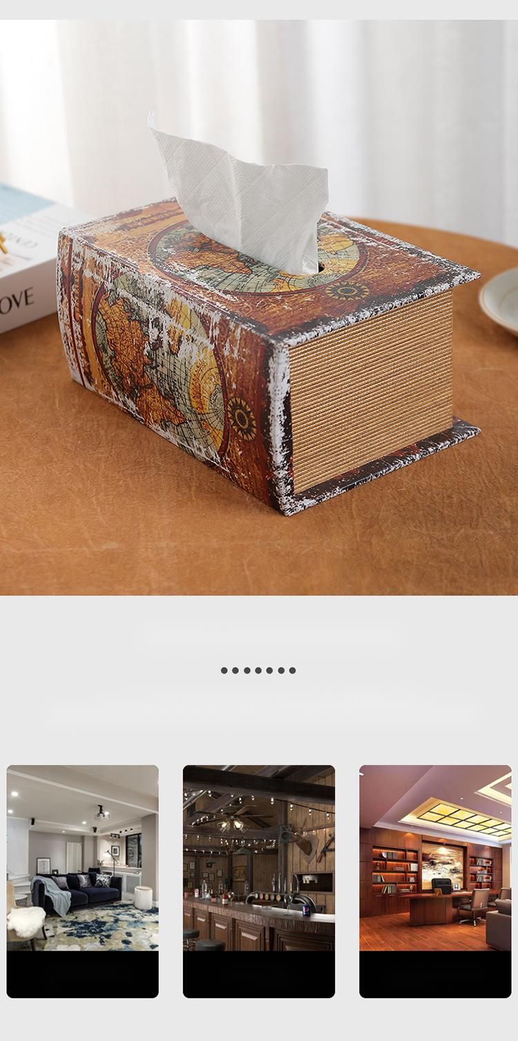 Creative American Style Simulation Book Wooden Home Office Desktop PU Leather Book-shaped Tissue Box_voghion.com