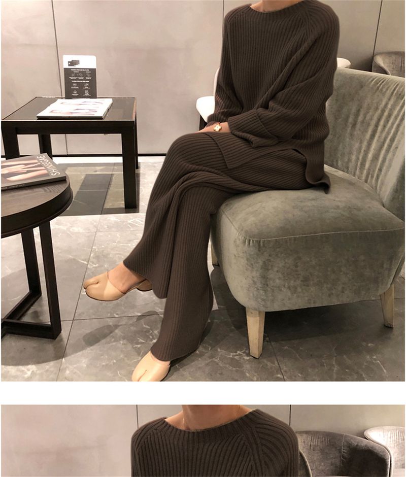 Completo elegante con maglione invernale da donna: pullover ampio in maglia e pantaloni a gamba larga (colori a tinta unita, taglia unica)_voghion.com