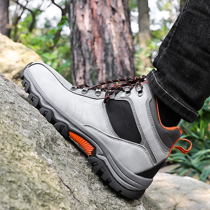 Stivali alti da uomo, comodi, casual, con lacci, antiscivolo, scarpe da trekking da uomo, resistenti, traspiranti, con suola spessa, stivaletti da uomo_voghion.com