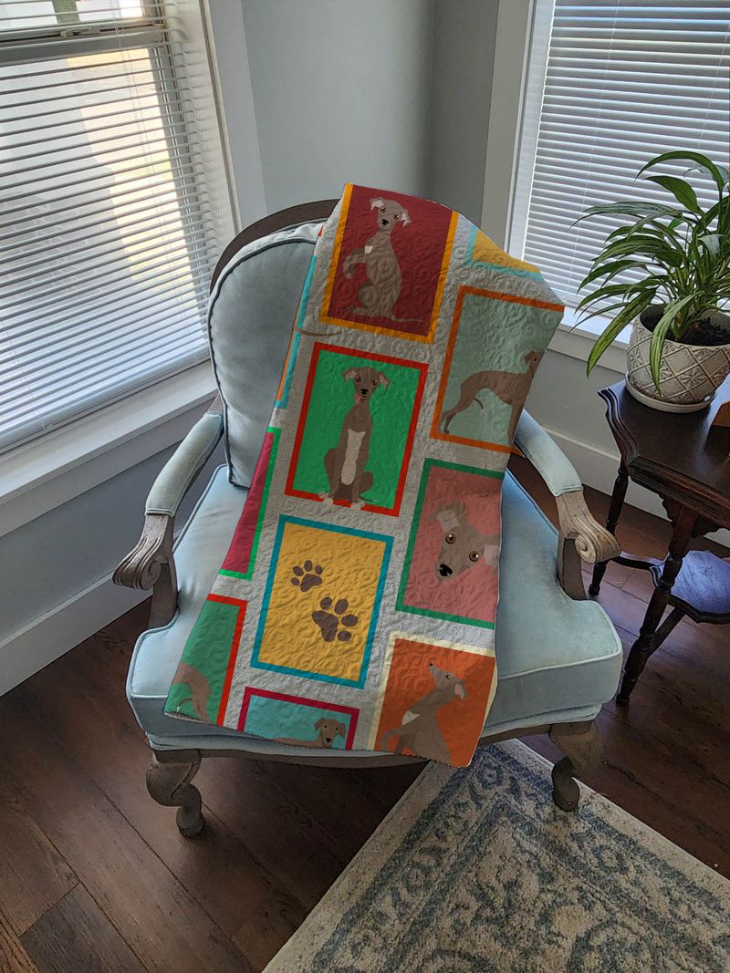 Lots of Fawn Italian Greyhound Quilted Blanket 50x60 Artwork Pattern Quilted Throw Blanket for Bed, Couch, Sofa, Soft and Lightweight_voghion.com