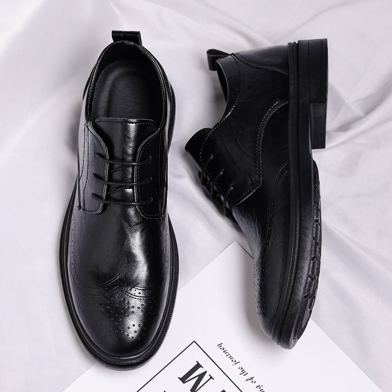 2025 Spring New High-End Casual Youth Carved Brogue Trendy Breathable Men's Shoes Height Increasing Soft Leather_voghion.com