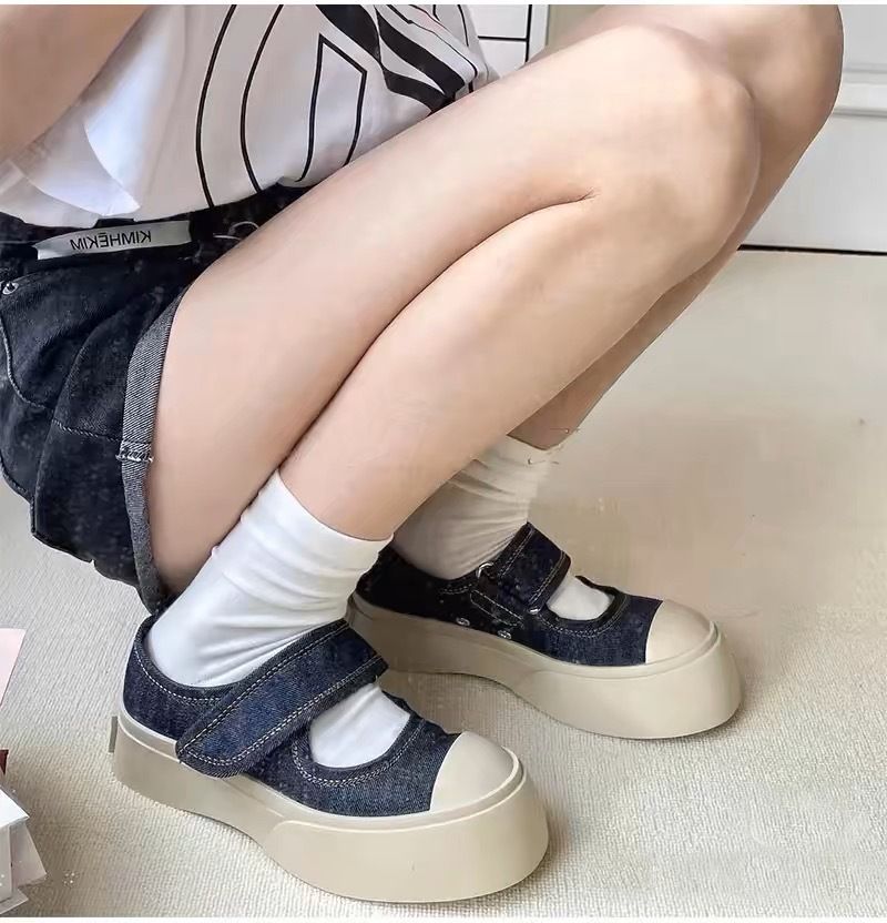 High Version 3D Logo Zhao Lusi Same Style Magic Tape Big Head Shoes 2025 Summer New Genuine Leather Round Toe Thick_voghion.com