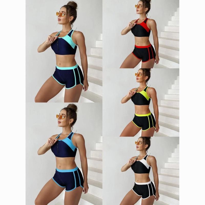 Nuovo stile bikini due pezzi sexy color block costume da bagno boxer conservatore_voghion.com