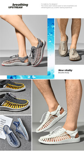 Zomer Heren Sandalen Mode Handgemaakt Weefontwerp Strand Ademend Casual Plat Buiten Koppels Maat_voghion.com
