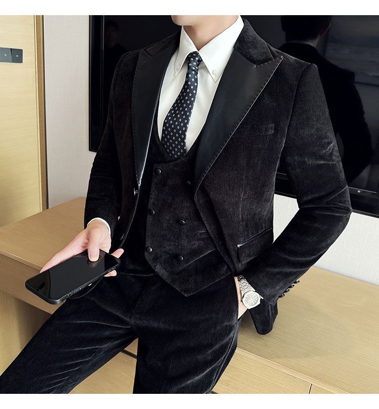 Męska odzież jesień i zima designerskie skórzane garnitury retro wysokiej klasy moda slim fit trzyczęściowe garnitury_voghion.com