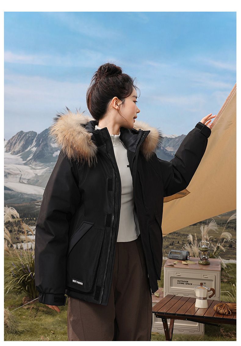 Kurze Pufferjacke für Damen im Winter mit Kunstpelzkapuze – kuschelig warme Oberbekleidung mit Fleecefutter für lässige Streetwear_voghion.com