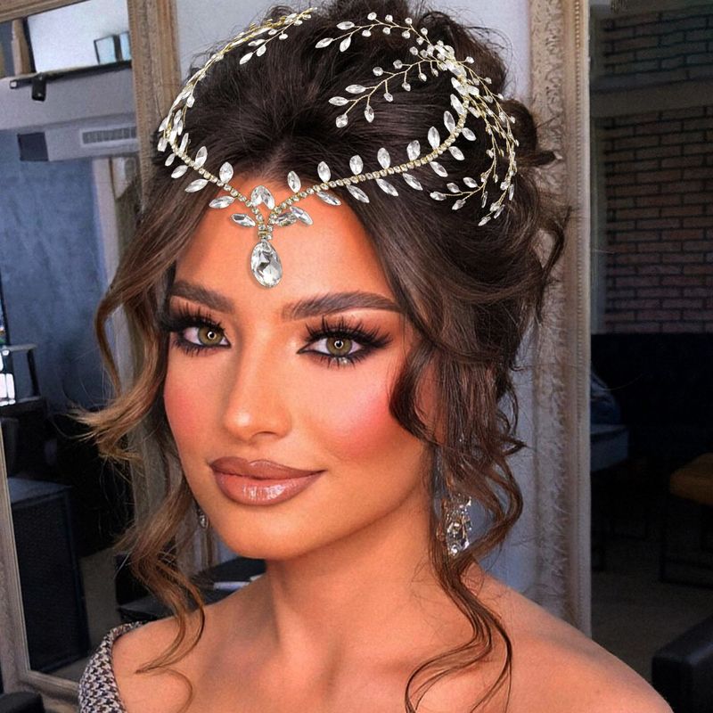 Catena per capelli con strass fatta a mano, catena per capelli con cristalli pendenti in oro, accessorio per la festa nuziale, in oro e argento._voghion.com