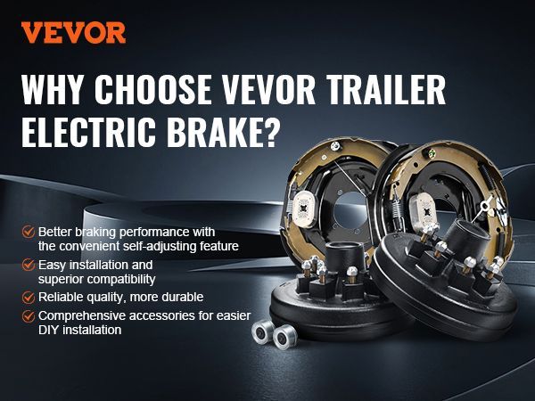 VEVOR Trailer Hub Drum Kits 8 On 6.5" B.C. With 12" X 2" Electric Brakes, Self-Adjusting Trailer Brake Assembly For 7000 Lbs Axle, 5-Hole Mounting, Backing Plates For Brake System Part Replacement_voghion.com