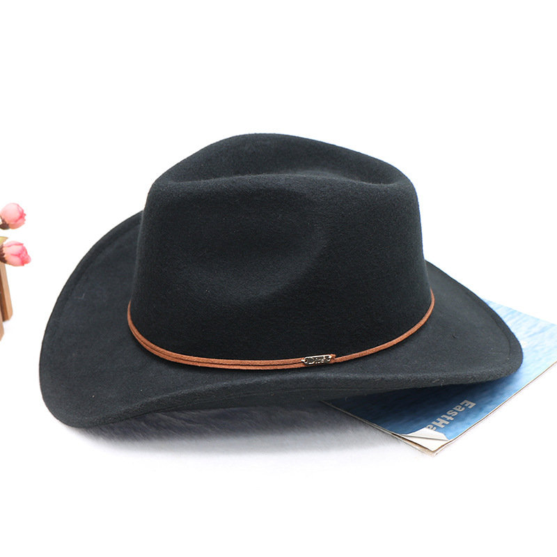 Cowboy hat Sheep felt top hat Western gentleman hat wool felt hat jazz hat men's winter hat_voghion.com