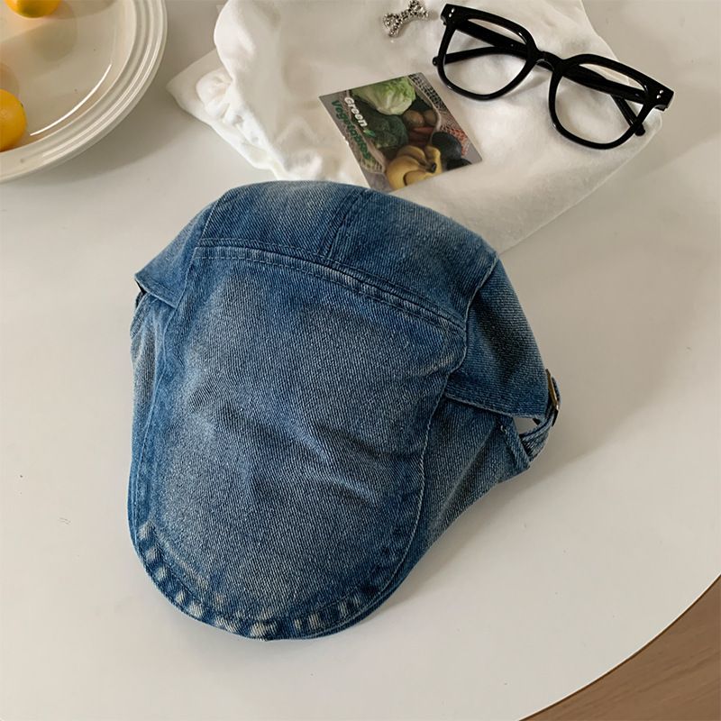 2025 Neue gewaschene Denim-Cap für Damen, vielseitig für Sommer und Herbst, großer Kopfumfang, gesichtsschlank machend,_voghion.com