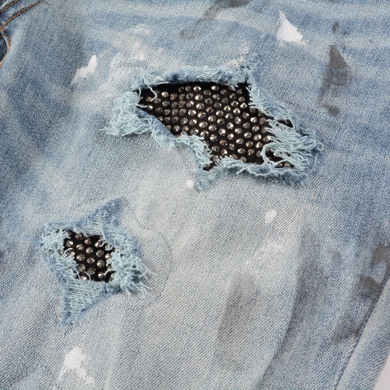 Ανδρικά ρούχα Graffiti Slim High Street Jeans Patch Diamond Hole Patch_voghion.com