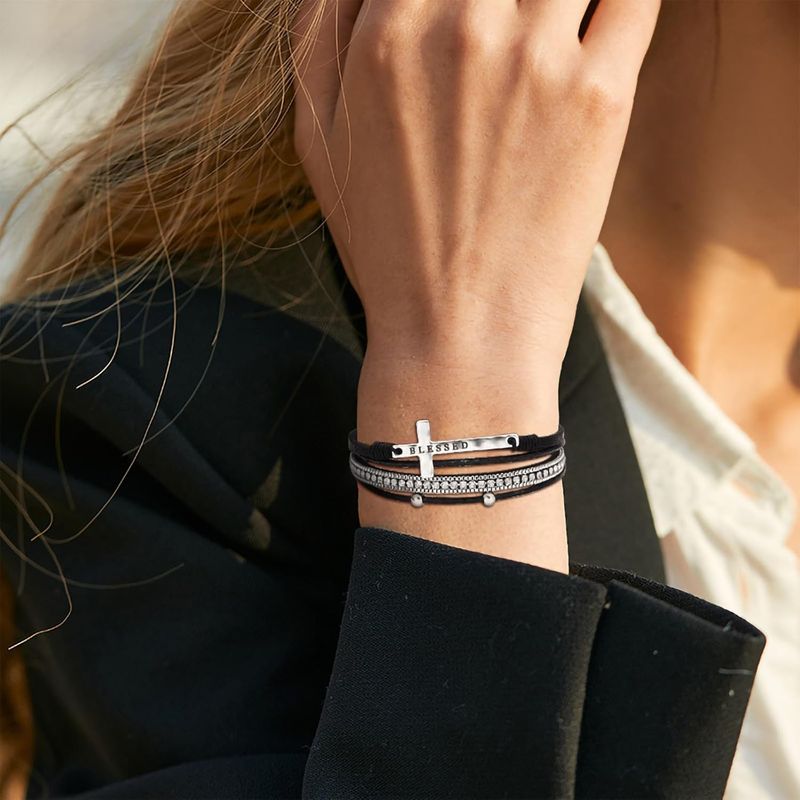 Fesciory Leopard Bracelet For Women, Boho Leather Wrap Multi-Layer Pearl Crystal Bracelet Bangle Jewelry_voghion.com