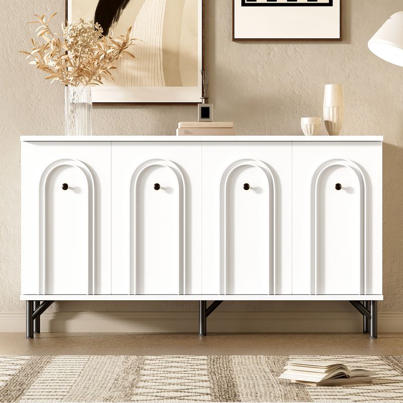 Credenza Weiß 140cm Mit 4 Türen, 3D-Bogenfront, Verstellbaren Böden_voghion.com