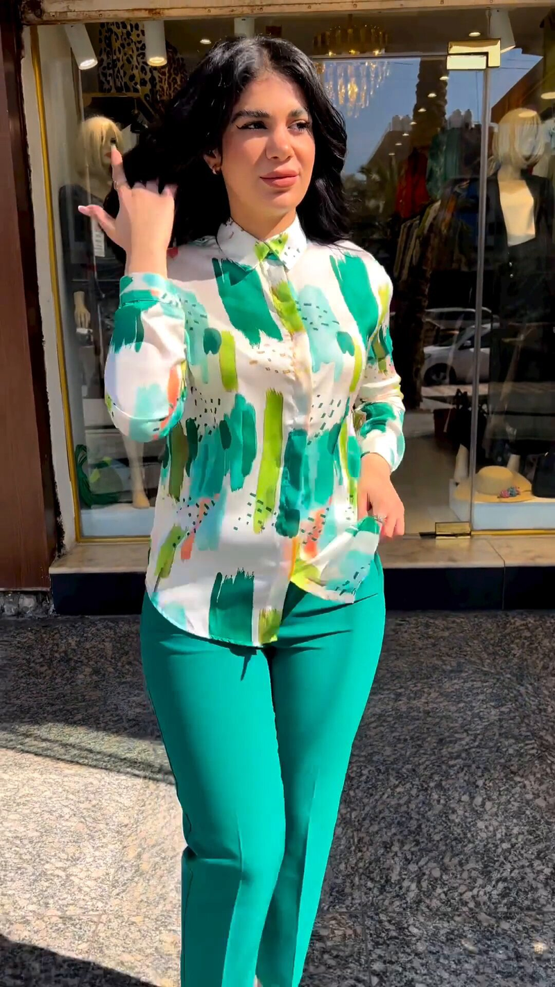 Women's summer temperament long-sleeved shirt high-waisted nine-point pants and small-leg pants suit_voghion.com