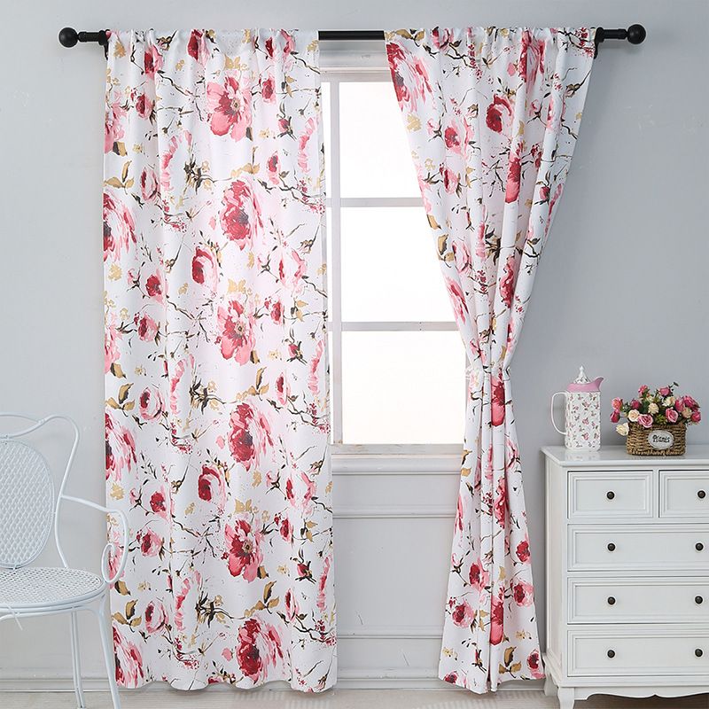 Nordic Printed Polyester Drapes – Boho Floral Semi-Sheer Curtains For Living Room & Bedroom (Eyelet Design, No Installation)_voghion.com