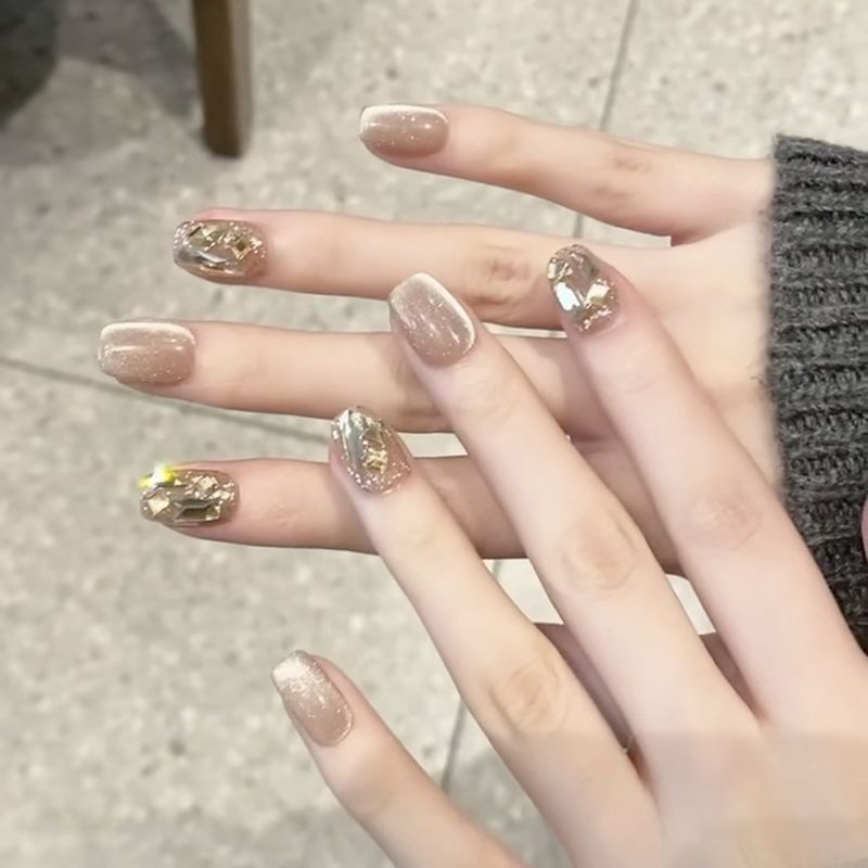Confezione da 30 smalti per unghie color nudo, tinta unita, diamanti champagne, smalto scintillante esplosivo_voghion.com