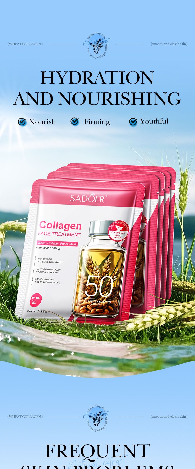 SADOER Wheat Collagen Mask 25ml * 10 Pieces (Wheat/Olive/Papaya) Moisturizing And Brightening Moisturizing Mask, Papaya: Enzymes Gently Rejuvenate_voghion.com