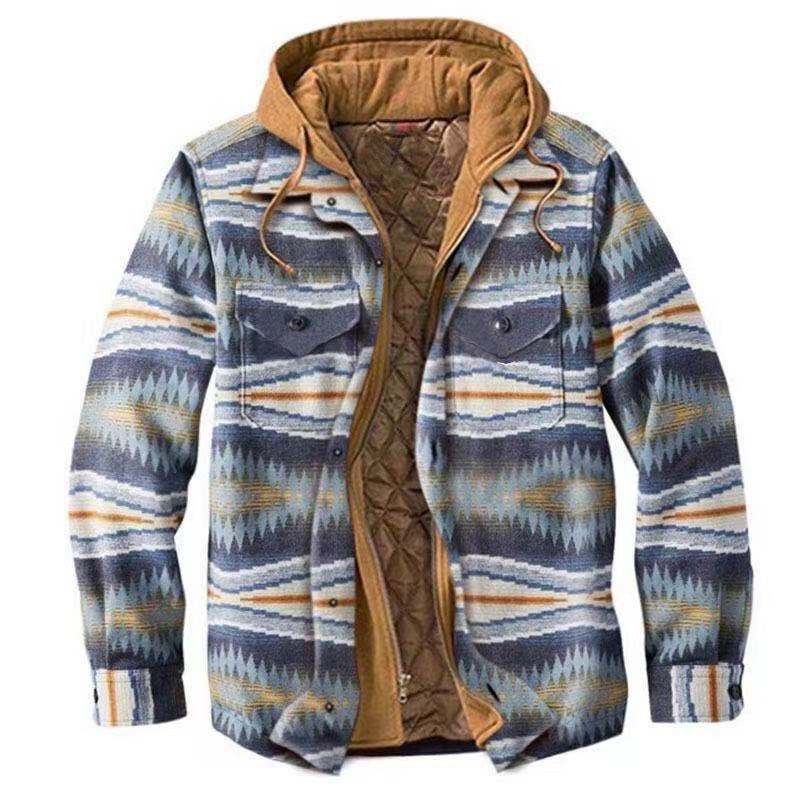 Men's Clothing popular men's clothing autumn and winter thickened cotton coat plaid long sleeved loose hooded jacket_voghion.com