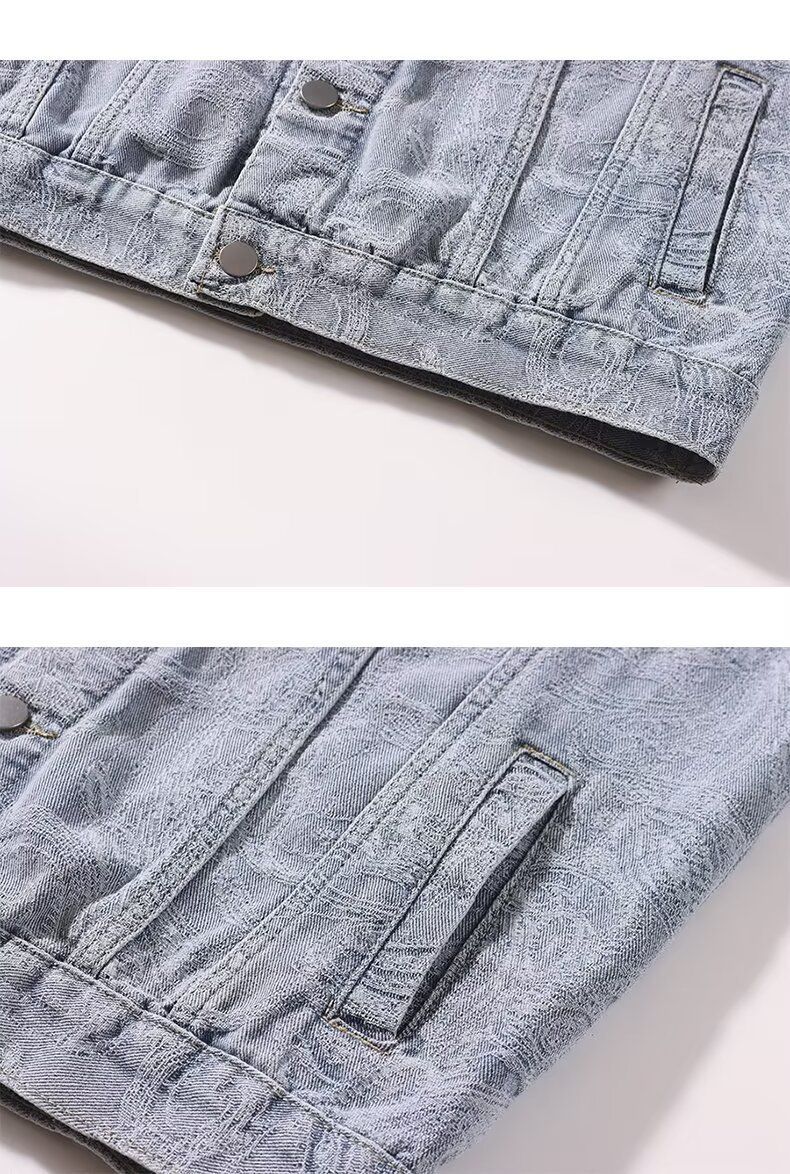 Set aus gewaschener Vintage-Jeansjacke und -hose – zweiteiliges Outfit im Used-Look mit lockerer Passform für Männer und Frauen (Schwarz/Blau)_voghion.com
