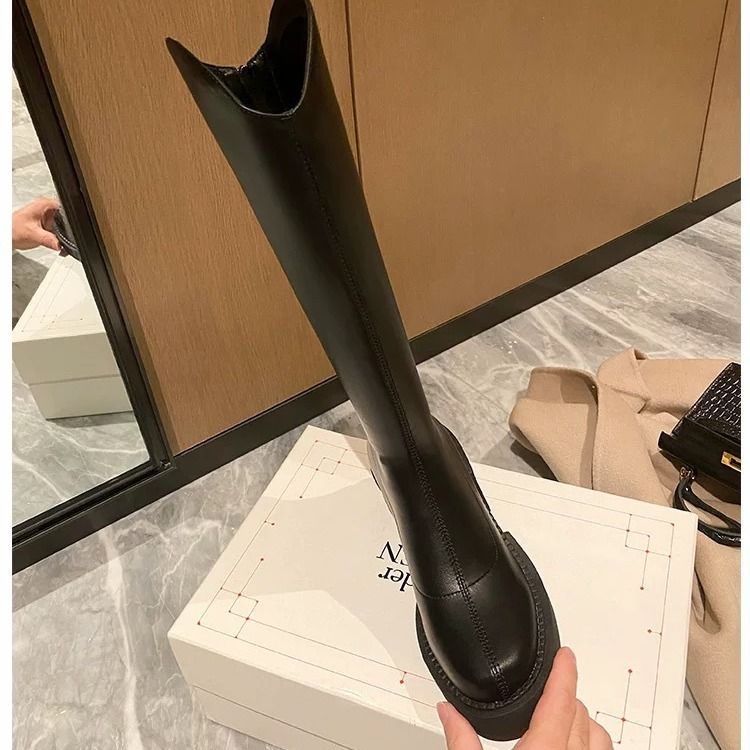 Reißverschluss hinten, High Heel, langer V-Ausschnitt, Ritter-Pumps, zierliche Overknee-Stiefel mit elastischem Schaft für Damen in Übergröße_voghion.com