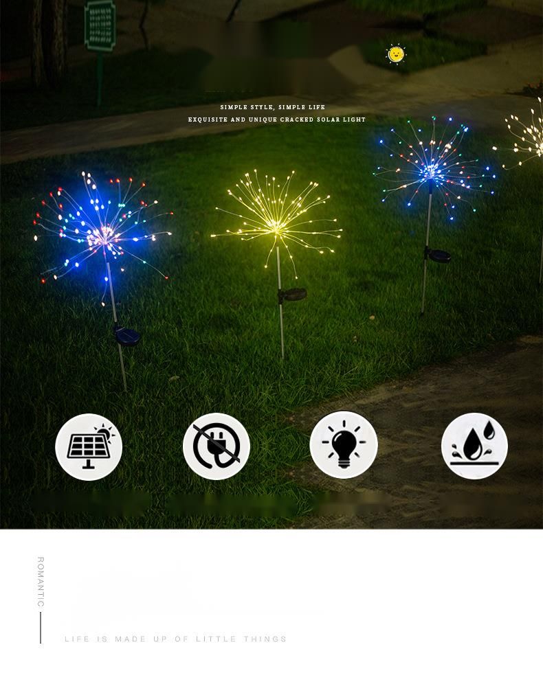 Solar Ground Stake LED Dandelion String Outdoor Garden Decorative Lawn One-to-Four Fireworks Light_voghion.com