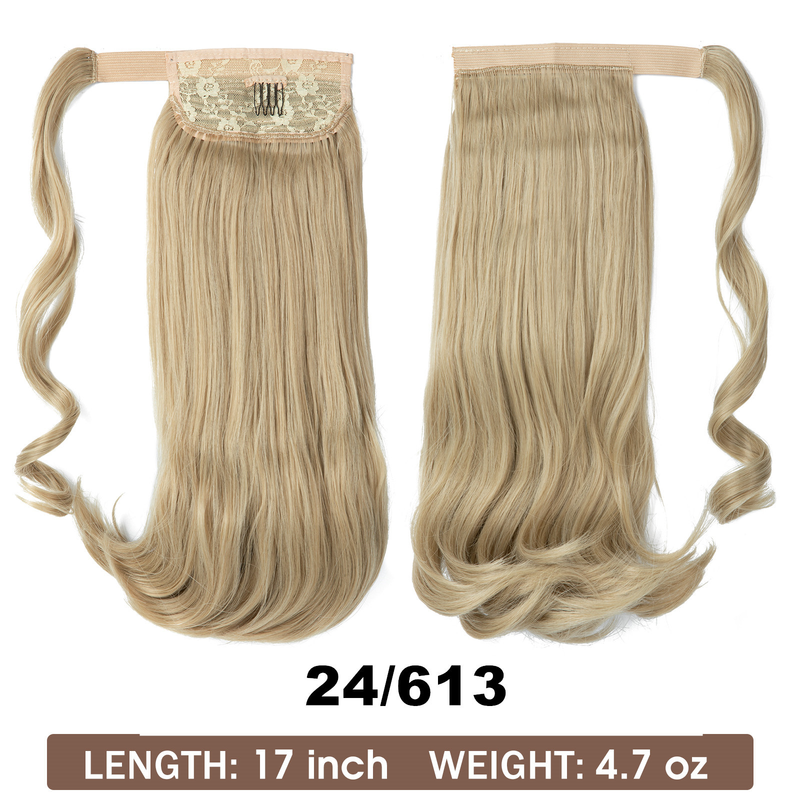 Synthetic hair long straight hair elastic Velcro synthetic fiber wig ponytail braid_voghion.com