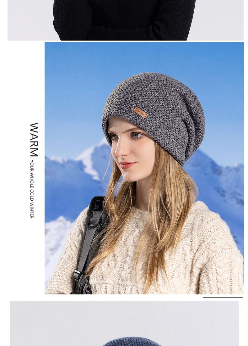 Cappello, set sciarpa, caldo berretto lavorato a maglia da donna, protezione per le orecchie in pile, pullover, berretto di lana._voghion.com