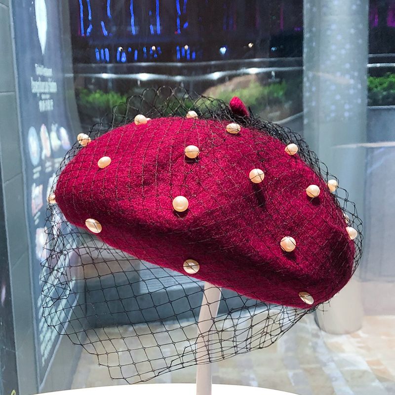 Heißer Verkauf Chic Wollmischung Vintage London mit Schleier Mesh Show Doppelschicht Damen Baskenmütze Beanies Caps Gorro für Ladys Bankett_voghion.com