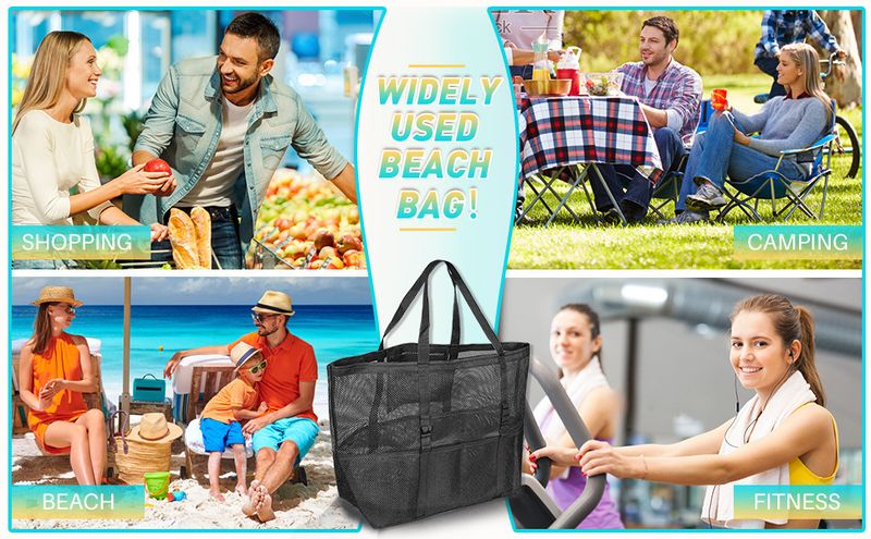 Borsa da spiaggia in rete di grandi dimensioni - Organizer da viaggio per articoli da toeletta di grandi dimensioni con manici, impermeabile e leggera (perfetta per vacanze, piscina, palestra)_voghion.com