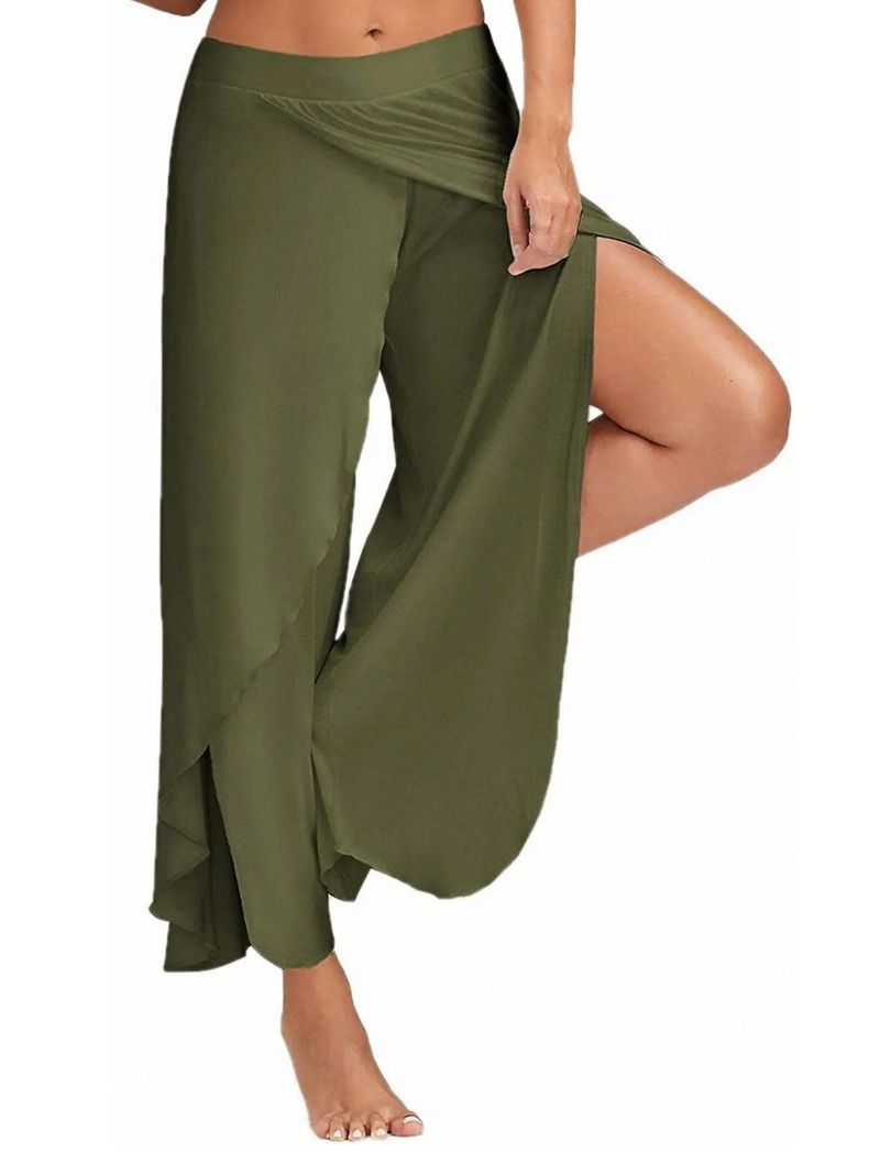 Pantalon Boho ample à jambes larges et ample pour femme Y2K, couleur unie, fente haute, fluide, mode décontractée, tendance, offre spéciale_voghion.com