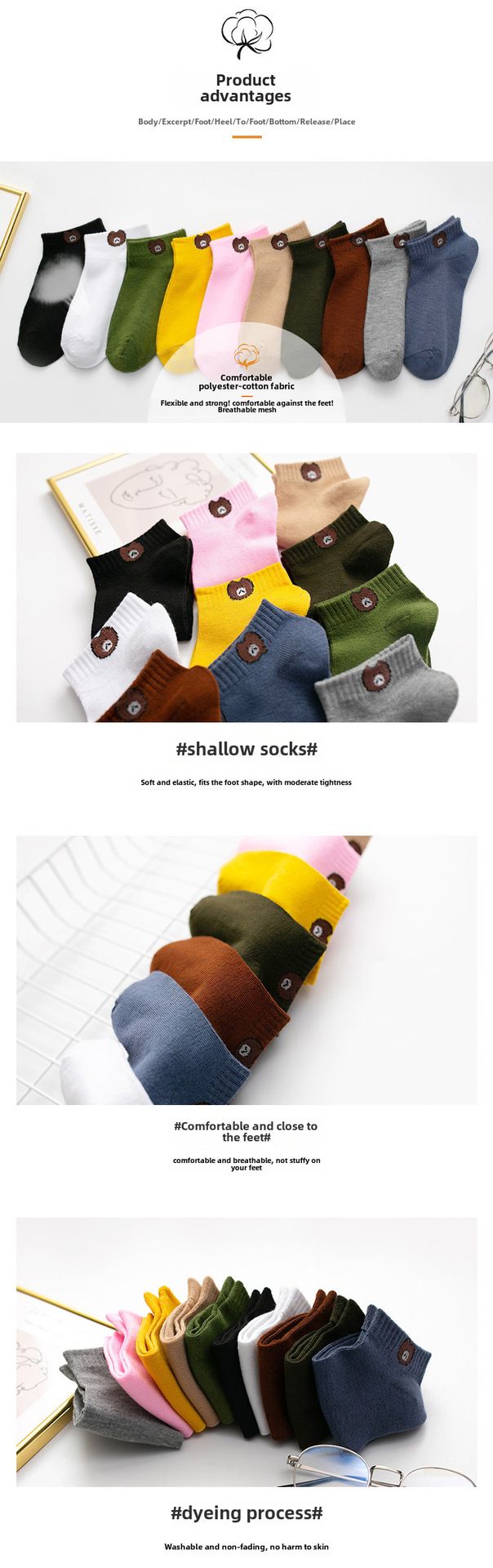 Boat socks women's spring and autumn casual cotton socks shallow bear socks invisible socks short cartoon socks Zhuji women's socks wholesale_voghion.com