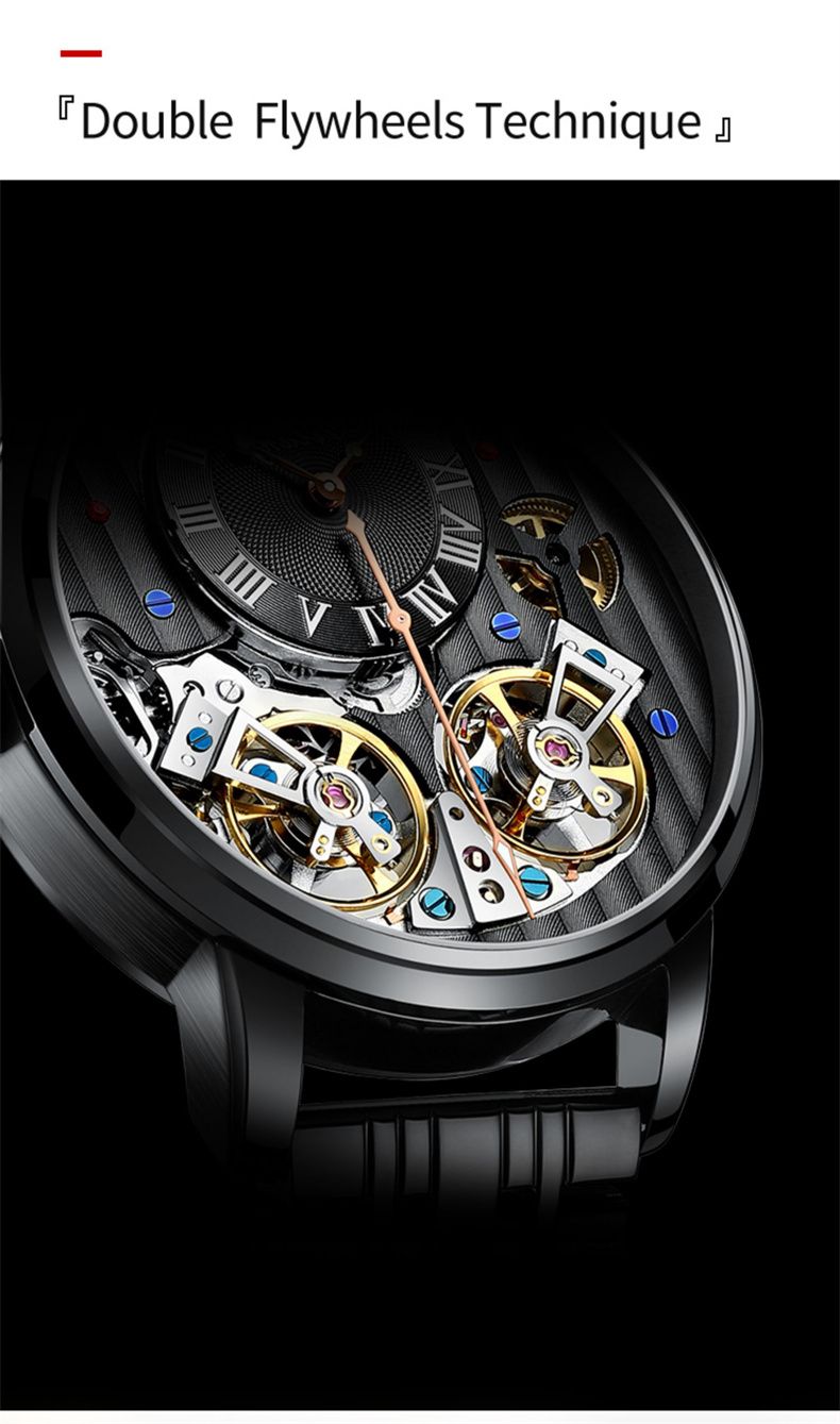 AILANG Mechanical Watch Men 30M Waterproof Automatic Watches Stainless Steel Skeleton Dial Luxury Double Tourbillon Watch Men_voghion.com