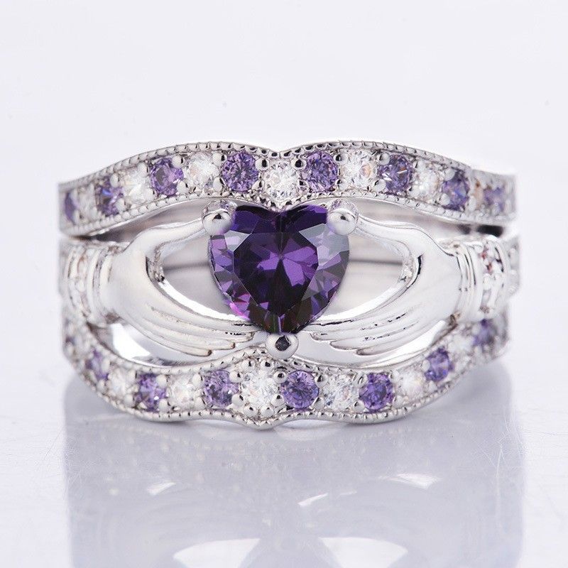 Anello da donna a forma di cuore con diamanti, in tre pezzi, in rame e zirconi intarsiati, nuovo e alla moda_voghion.com