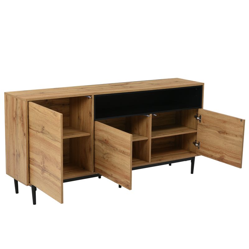 Buffet moderne en bois avec 3 portes et étagères, 160 x 35 x 76 cm, design compact, montage facile, robuste et fiable._voghion.com