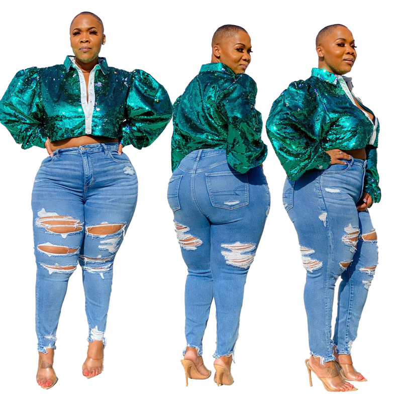 Women's clothing HSF2381 large size women's clothing personalized ripped slim stretch denim petite pants_voghion.com