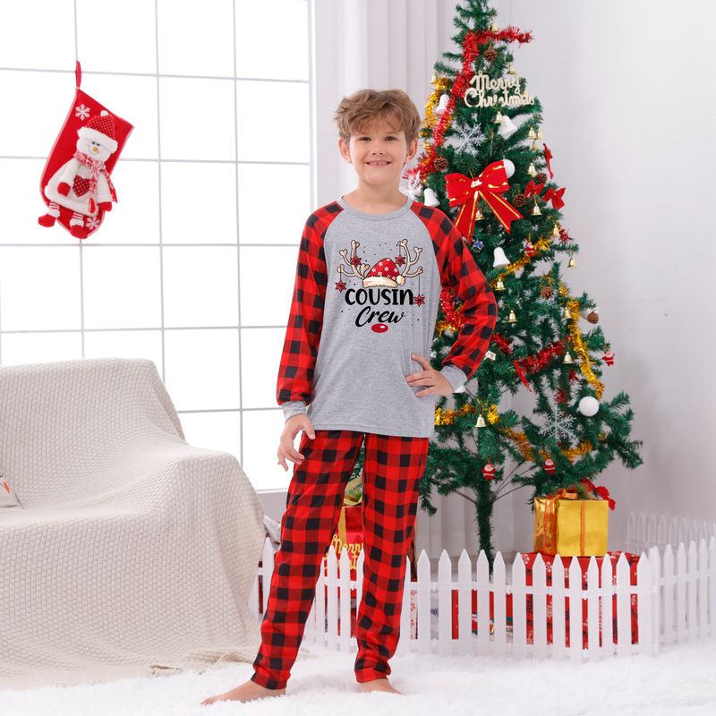 Traje familiar de Navidad, ropa familiar para el hogar, ropa navideña para el hogar, conjunto familiar, ropa para el hogar con estampado de retales a cuadros_voghion.com