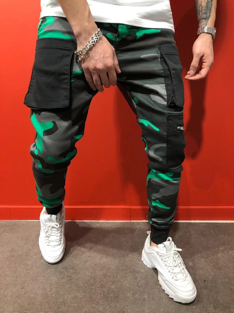 Color Block, Cargo-bukser med snøring for menn med klafflommer, komfortable joggebukser_voghion.com