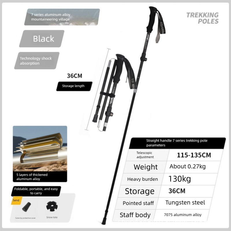 Outdoor Hiking Folding Anti-Slip Walking Stick Multi-Functional Hiking Equipment_voghion.com