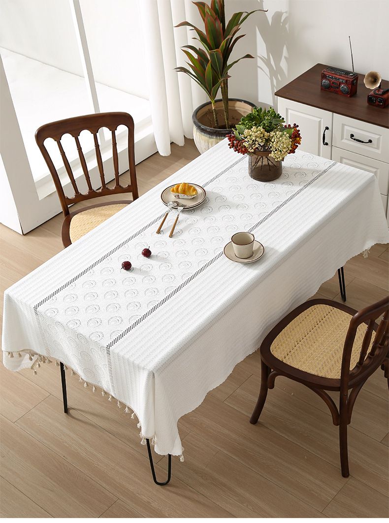 French Romantic Thick Tablecloth - Elegant White For Dessert Table, Home Decor & Hotel Use, Dustproof & Stylish_voghion.com