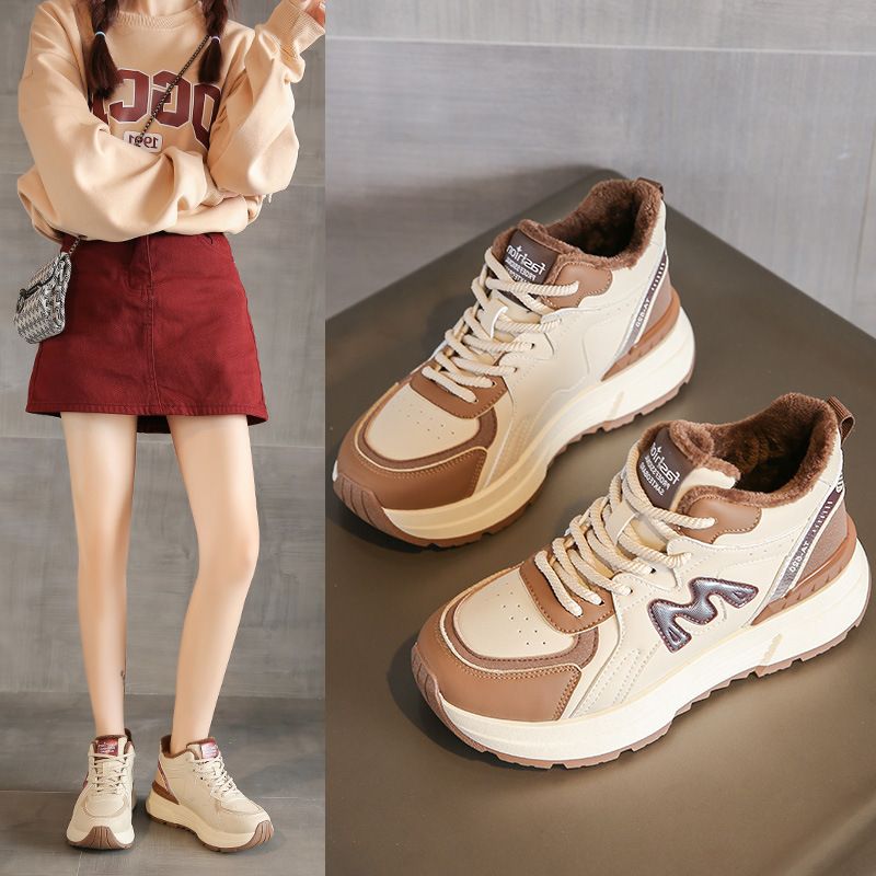 Jcf2702-1 New New Autumn Women's Thick-Soled Student Sneakers Casual Fleece-Lined Height-Increasing Patchwork Sports_voghion.com