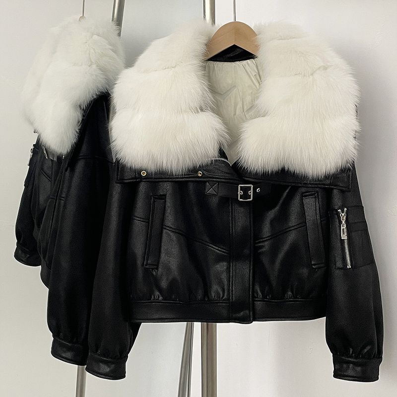 Women’s Faux Fur Coat – Korean Style Winter Jacket With Down Lining – Luxe Suede & Fox Fur Trim_voghion.com