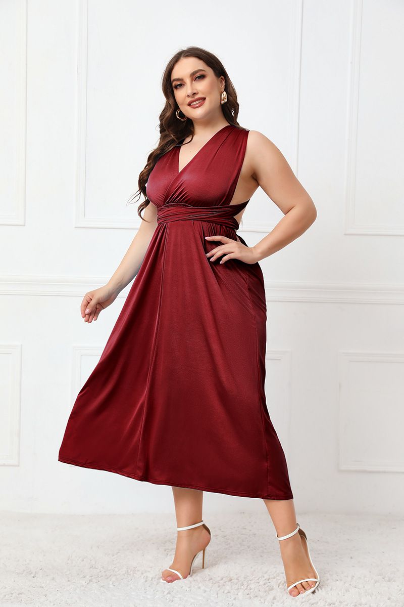Women's dress long skirt sexy backless dress summer strap cross V-neck mid-length skirt_voghion.com