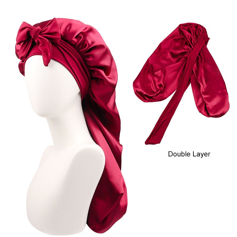 Hijab & Turban, doppellagig, Satin, lange Röhre, Schleife, Nachtmütze für Frauen mit elastischem Band, Seide, verlängerte Haarpflegekappe, doppelseitig tragbar_voghion.com
