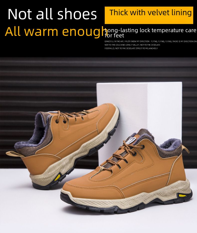 Talvised uued puuvillase polsterdatud jalanõud meeste fliisvoodriga paksust nahast veekindlad vabaajajalatsid meeste vabaajajalatsid vanameeste kingad lumesaapad_voghion.com