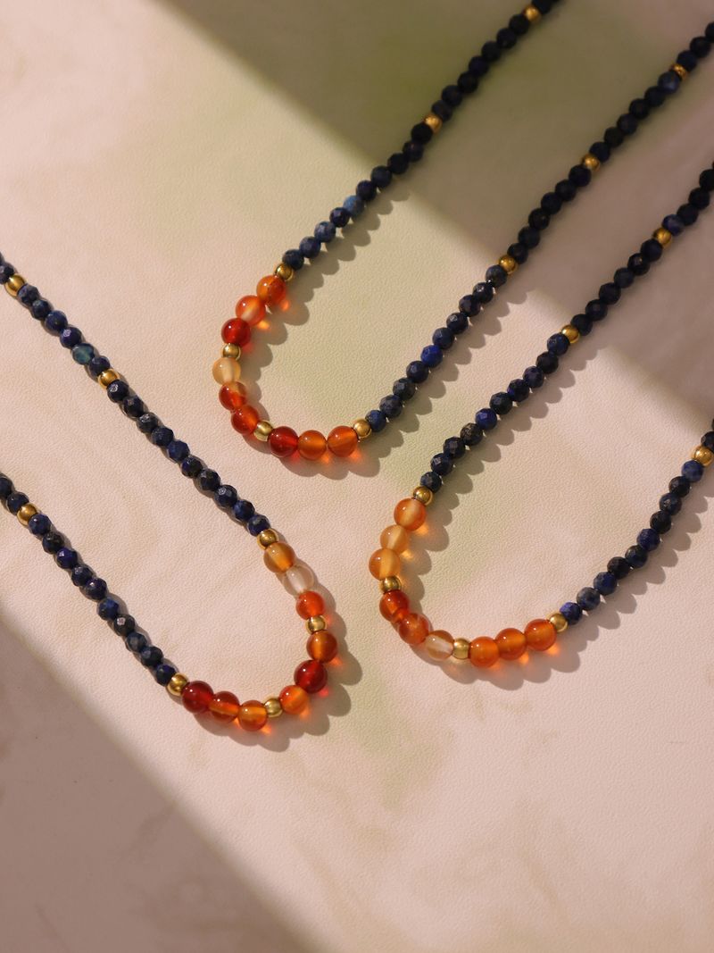 Collana con perline di lapislazzuli naturali in zolletta di zucchero per donna, super lusinghiera e luminosa, catena per clavicola in agata retrò, gioielli in stile cinese._voghion.com